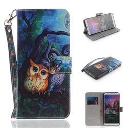 Oil Painting Owl Hand Strap Leather Wallet Case for Mi Xiaomi Redmi 5 Plus