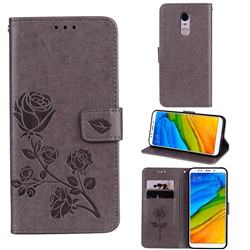 Embossing Rose Flower Leather Wallet Case for Mi Xiaomi Redmi 5 Plus - Grey
