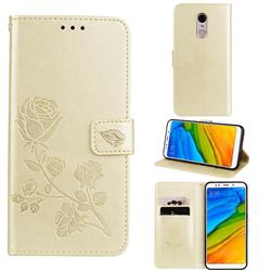 Embossing Rose Flower Leather Wallet Case for Mi Xiaomi Redmi 5 Plus - Golden