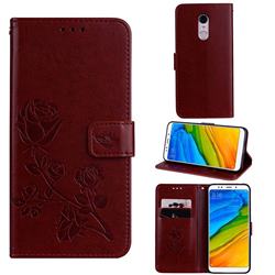 Embossing Rose Flower Leather Wallet Case for Mi Xiaomi Redmi 5 Plus - Brown