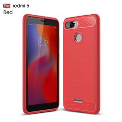Luxury Carbon Fiber Brushed Wire Drawing Silicone TPU Back Cover for Mi Xiaomi Redmi 6 - Red