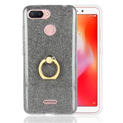 Luxury Soft TPU Glitter Back Ring Cover with 360 Rotate Finger Holder Buckle for Mi Xiaomi Redmi 6 - Black