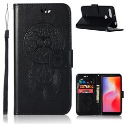Intricate Embossing Owl Campanula Leather Wallet Case for Mi Xiaomi Redmi 6 - Black