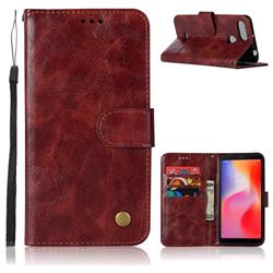 Luxury Retro Leather Wallet Case for Mi Xiaomi Redmi 6 - Wine Red