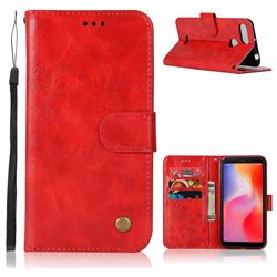 Luxury Retro Leather Wallet Case for Mi Xiaomi Redmi 6 - Red