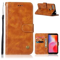 Luxury Retro Leather Wallet Case for Mi Xiaomi Redmi 6 - Golden