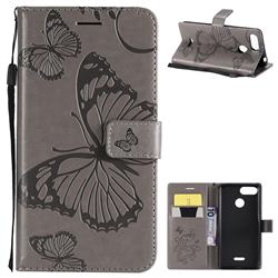 Embossing 3D Butterfly Leather Wallet Case for Mi Xiaomi Redmi 6 - Gray