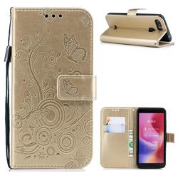 Intricate Embossing Butterfly Circle Leather Wallet Case for Mi Xiaomi Redmi 6 - Champagne