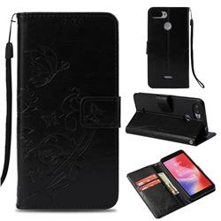 Embossing Butterfly Flower Leather Wallet Case for Mi Xiaomi Redmi 6 - Black