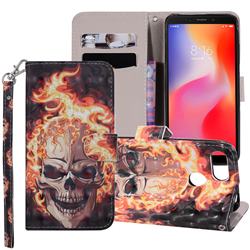 Flame Skull 3D Painted Leather Phone Wallet Case Cover for Mi Xiaomi Redmi 6