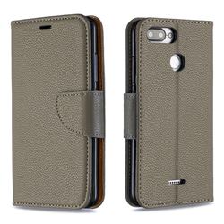 Classic Luxury Litchi Leather Phone Wallet Case for Mi Xiaomi Redmi 6 - Gray