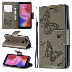 Embossing Double Butterfly Leather Wallet Case for Mi Xiaomi Redmi 6 - Gray