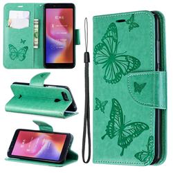 Embossing Double Butterfly Leather Wallet Case for Mi Xiaomi Redmi 6 - Green