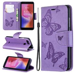 Embossing Double Butterfly Leather Wallet Case for Mi Xiaomi Redmi 6 - Purple