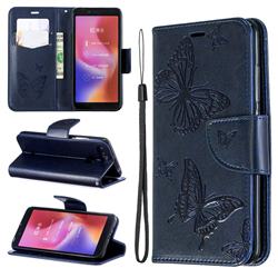Embossing Double Butterfly Leather Wallet Case for Mi Xiaomi Redmi 6 - Dark Blue