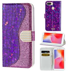 Glitter Diamond Buckle Laser Stitching Leather Wallet Phone Case for Mi Xiaomi Redmi 6 - Purple