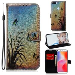 Butterfly Orchid Laser Shining Leather Wallet Phone Case for Mi Xiaomi Redmi 6
