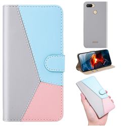 Tricolour Stitching Wallet Flip Cover for Mi Xiaomi Redmi 6 - Gray