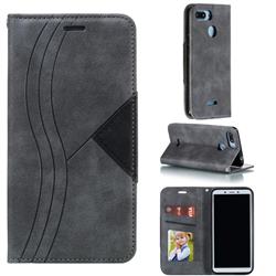 Retro S Streak Magnetic Leather Wallet Phone Case for Mi Xiaomi Redmi 6 - Gray