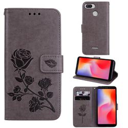 Embossing Rose Flower Leather Wallet Case for Mi Xiaomi Redmi 6 - Grey