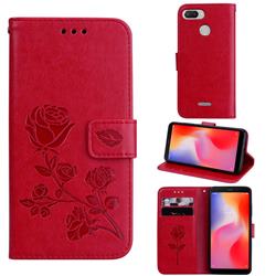 Embossing Rose Flower Leather Wallet Case for Mi Xiaomi Redmi 6 - Red