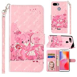 Pink Bear 3D Leather Phone Holster Wallet Case for Mi Xiaomi Redmi 6