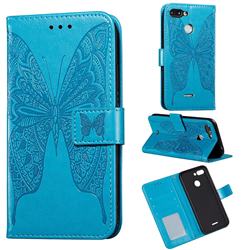 Intricate Embossing Vivid Butterfly Leather Wallet Case for Mi Xiaomi Redmi 6 - Blue