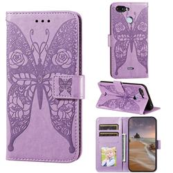 Intricate Embossing Rose Flower Butterfly Leather Wallet Case for Mi Xiaomi Redmi 6 - Purple