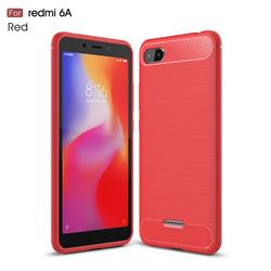 Luxury Carbon Fiber Brushed Wire Drawing Silicone TPU Back Cover for Mi Xiaomi Redmi 6A - Red