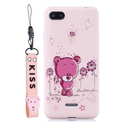 Pink Flower Bear Soft Kiss Candy Hand Strap Silicone Case for Mi Xiaomi Redmi 6A