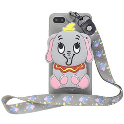Gray Elephant Neck Lanyard Zipper Wallet Silicone Case for Mi Xiaomi Redmi 6A