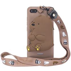 Brown Bear Neck Lanyard Zipper Wallet Silicone Case for Mi Xiaomi Redmi 6A