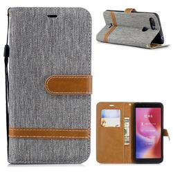 Jeans Cowboy Denim Leather Wallet Case for Mi Xiaomi Redmi 6A - Gray