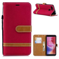 Jeans Cowboy Denim Leather Wallet Case for Mi Xiaomi Redmi 6A - Red