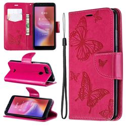 Embossing Double Butterfly Leather Wallet Case for Mi Xiaomi Redmi 6A - Red