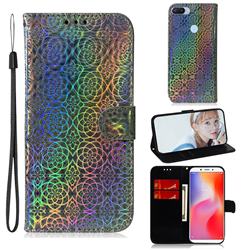 Laser Circle Shining Leather Wallet Phone Case for Mi Xiaomi Redmi 6A - Silver