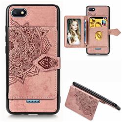 Mandala Flower Cloth Multifunction Stand Card Leather Phone Case for Mi Xiaomi Redmi 6A - Rose Gold