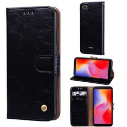 Luxury Retro Oil Wax PU Leather Wallet Phone Case for Mi Xiaomi Redmi 6A - Deep Black