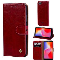 Luxury Retro Oil Wax PU Leather Wallet Phone Case for Mi Xiaomi Redmi 6A - Brown Red