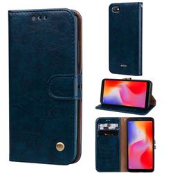 Luxury Retro Oil Wax PU Leather Wallet Phone Case for Mi Xiaomi Redmi 6A - Sapphire