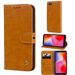 Luxury Retro Oil Wax PU Leather Wallet Phone Case for Mi Xiaomi Redmi 6A - Orange Yellow
