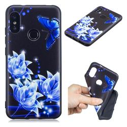 Blue Butterfly 3D Embossed Relief Black TPU Cell Phone Back Cover for Xiaomi Mi A2 Lite (Redmi 6 Pro)