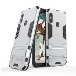 Armor Premium Tactical Grip Kickstand Shockproof Dual Layer Rugged Hard Cover for Xiaomi Mi A2 Lite (Redmi 6 Pro) - Silver
