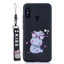 Black Flower Hippo Soft Kiss Candy Hand Strap Silicone Case for Xiaomi Mi A2 Lite (Redmi 6 Pro)