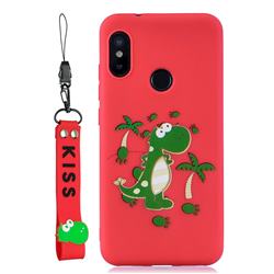 Red Dinosaur Soft Kiss Candy Hand Strap Silicone Case for Xiaomi Mi A2 Lite (Redmi 6 Pro)