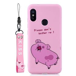 Pink Cute Pig Soft Kiss Candy Hand Strap Silicone Case for Xiaomi Mi A2 Lite (Redmi 6 Pro)