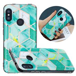 Green Glitter Painted Marble Electroplating Protective Case for Xiaomi Mi A2 Lite (Redmi 6 Pro)