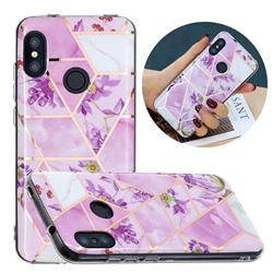 Purple Flower Painted Marble Electroplating Protective Case for Xiaomi Mi A2 Lite (Redmi 6 Pro)