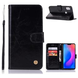 Luxury Retro Leather Wallet Case for Xiaomi Mi A2 Lite (Redmi 6 Pro) - Black