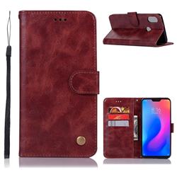 Luxury Retro Leather Wallet Case for Xiaomi Mi A2 Lite (Redmi 6 Pro) - Wine Red
